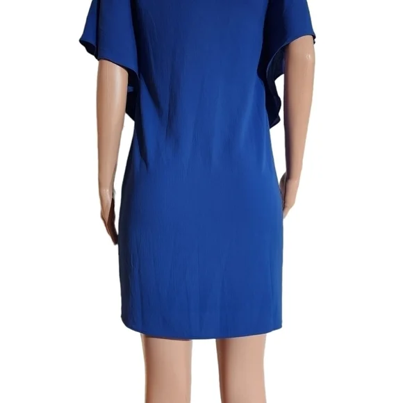 𝅺ELIZA J. Womens Blue Flutter Sleeve V Neck Tie Back Shift Dress Size 6 - Picture 8 of 14